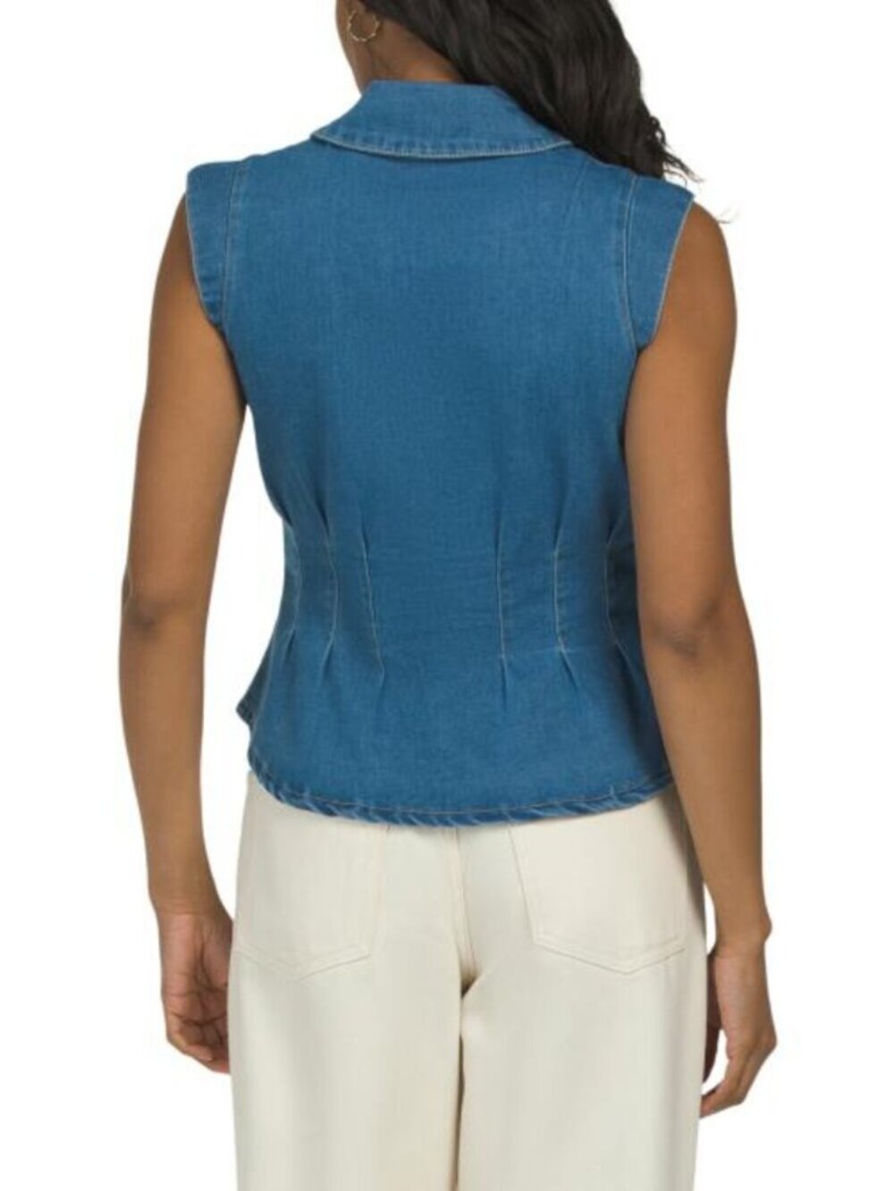 BAGATELLE COLLECTION Denim Cinched Waist Collared Top - Picture 2 of 3